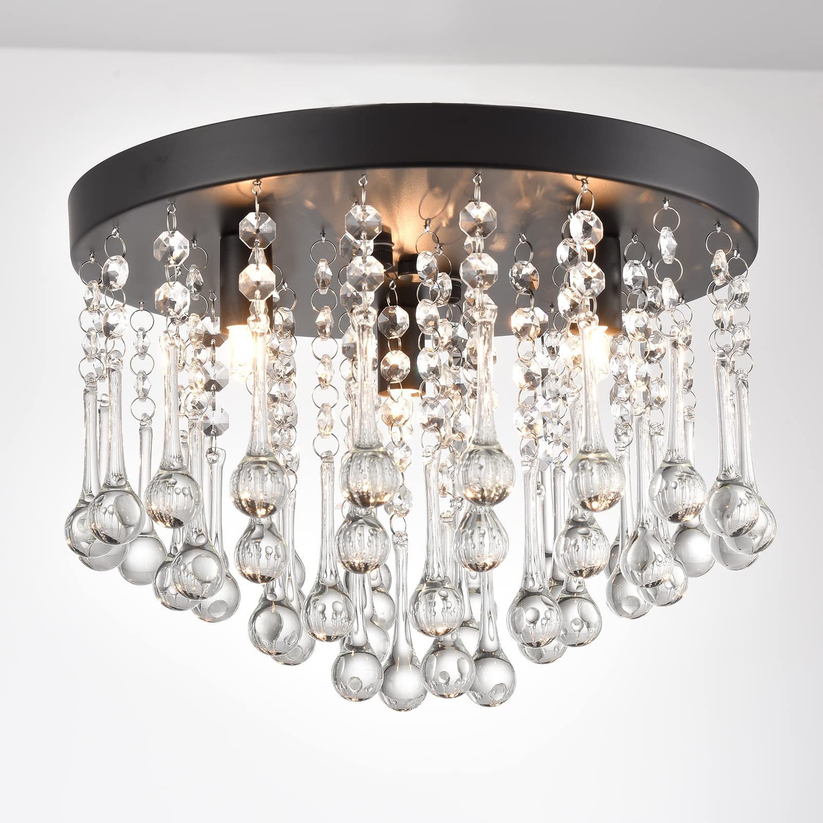 2022 Modern Stainless Steel Light Elegant Round Chrome With Crystal Drops Gold Black Ceiling Lamps Living Room Hallway Fixture