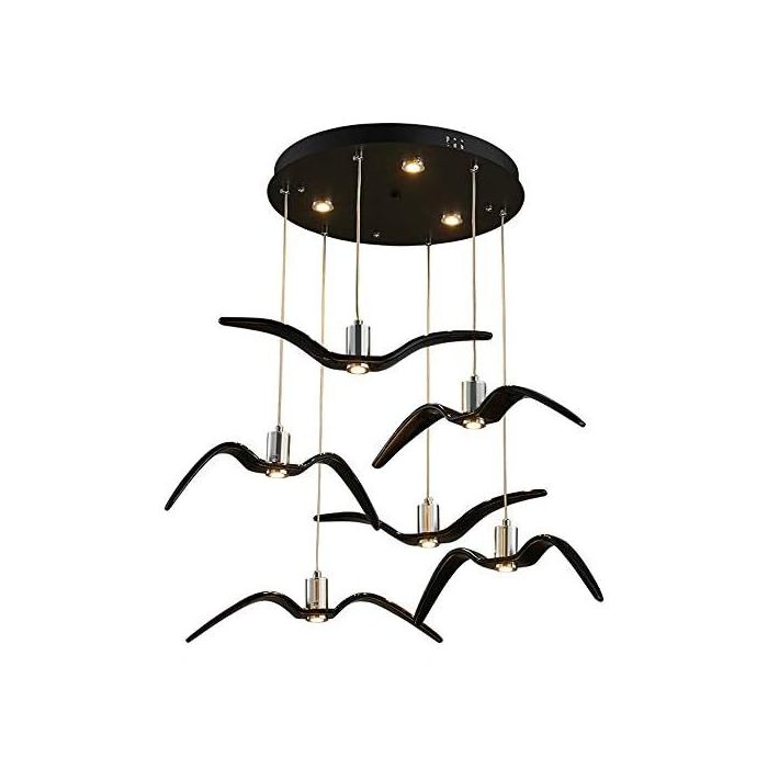 6 heads Seagull Pendant Light Wind Chimes Shape Black White Ceiling Light Adjustable Bird Lighting Fixture