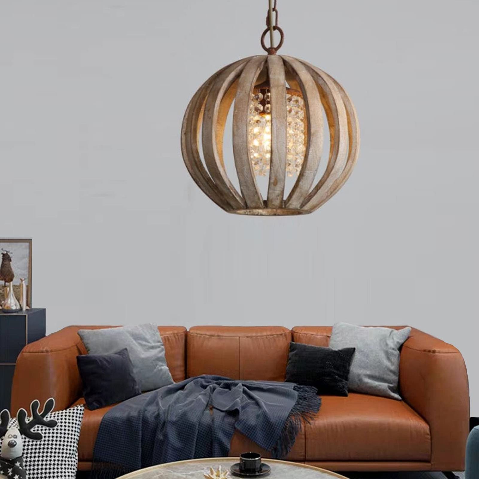 Antique Retro Farmhouse Chandelier Hanging Ceiling Light rust wood pendant light for Dining Room