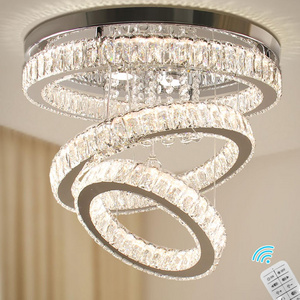 Crystal Chandelier LED Fixture Flush Mount Ring Chandeliers ceiling light with Remote Control for Bedroom Dining Room Li