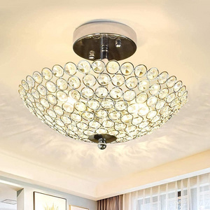 Semi Crystal chandelier lighting Flush Mount 2-Light Modern Crystal Ceiling Light for Bedroom Entryway Foyer Hallway Cl