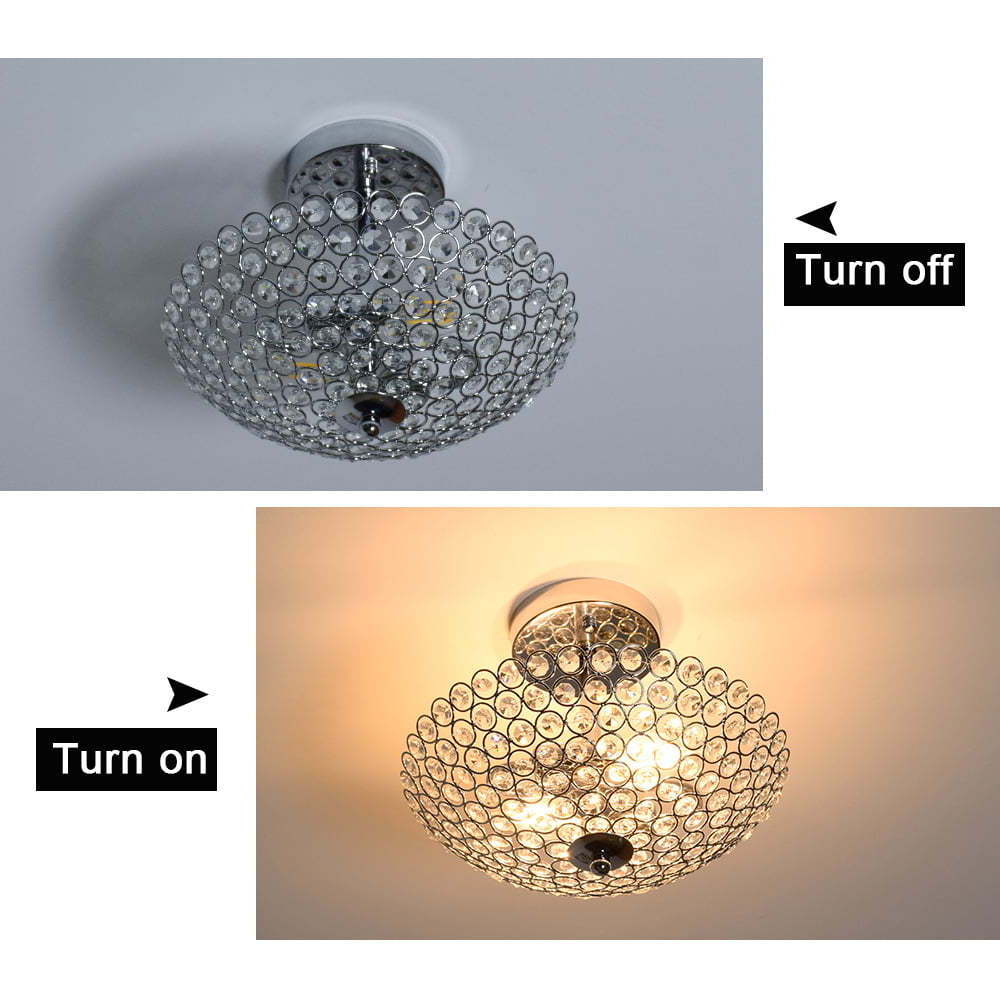 Semi Crystal chandelier lighting Flush Mount 2-Light Modern Crystal Ceiling Light for Bedroom Entryway Foyer Hallway Cl