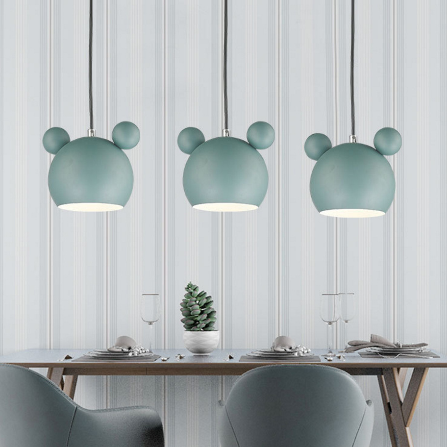 Modern Indoor Mickey Led Pendant Light Fixture Luminaire Nordic Colorful Metal Children Kids Hanging Lamp Bedroom Home Decor E27