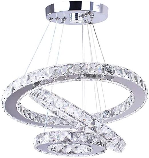 Modern LED Crystal Ceiling Fixtures Dining Room Pendant Lights Contemporary 3 Rings Adjustable Stainless Steel Chandelier