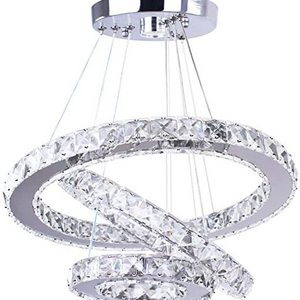 Modern LED Crystal Ceiling Fixtures Dining Room Pendant Lights Contemporary 3 Rings Adjustable Stainless Steel Chandelier