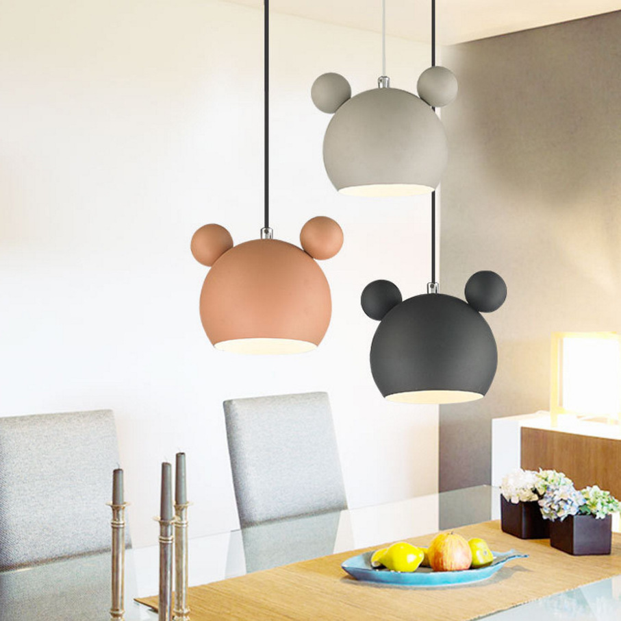 Modern Indoor Mickey Led Pendant Light Fixture Luminaire Nordic Colorful Metal Children Kids Hanging Lamp Bedroom Home Decor E27