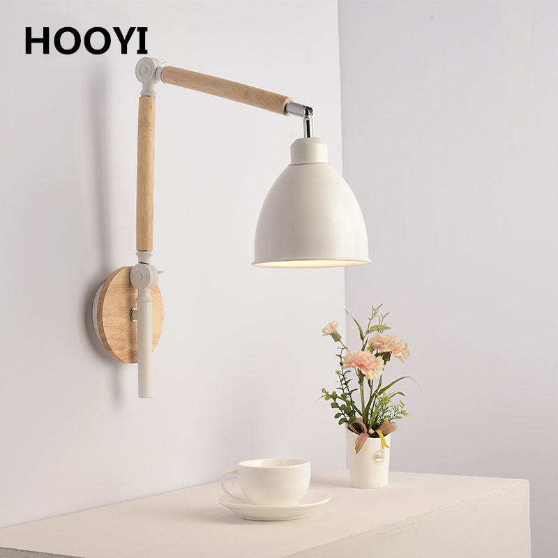 HOOYI Adjustable Long Arm Folding Wall Lamps for Bedroom Bedside Light Fixtures Living Room Office Wall Sconces