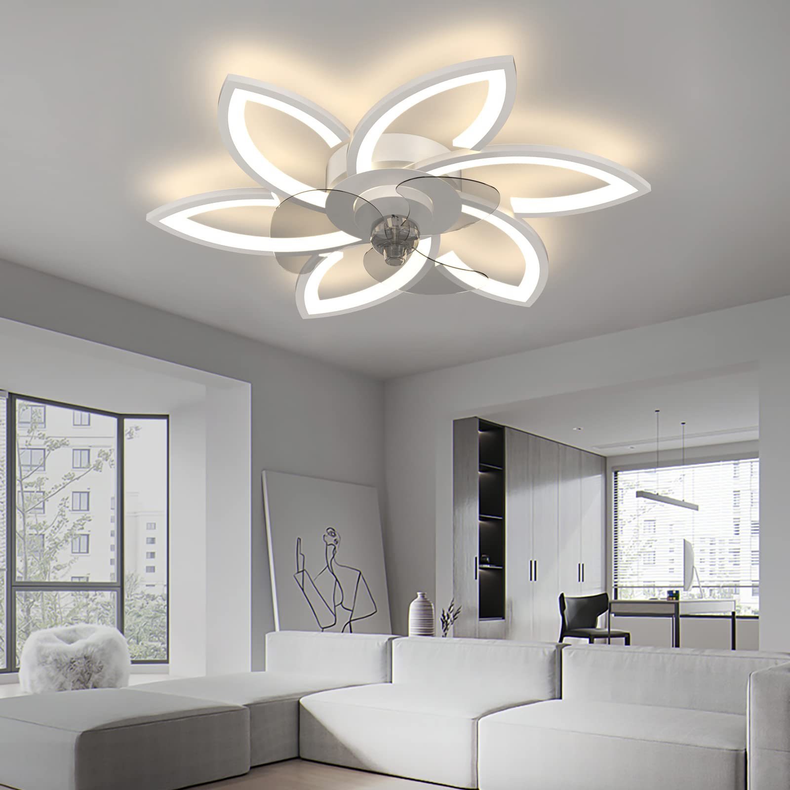 Factory Recommended Decorative Lighting Petal Ceiling Fan Lamp Led Light with Fan Modern Household Living Room 80 Remote Control