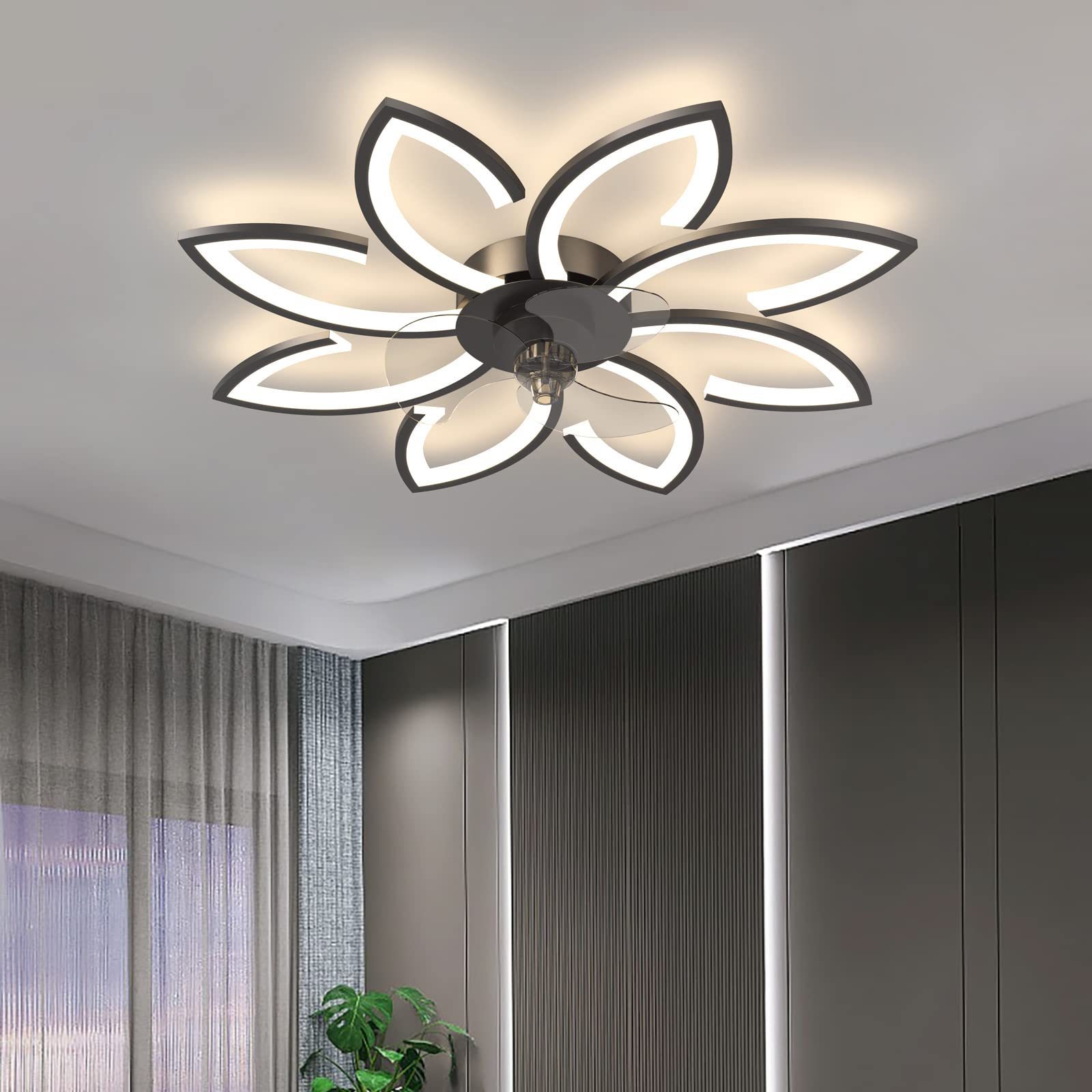 Factory Recommended Decorative Lighting Petal Ceiling Fan Lamp Led Light with Fan Modern Household Living Room 80 Remote Control