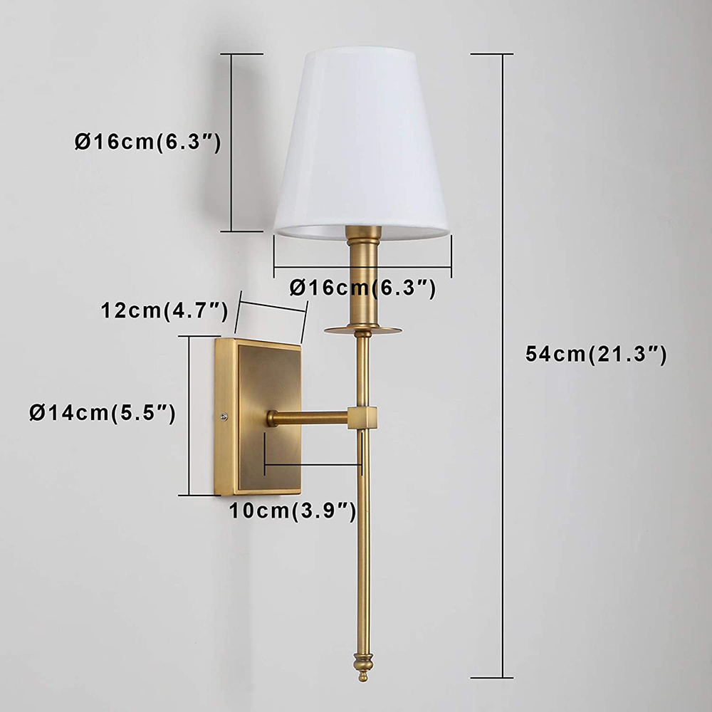 American  Rustic Flared White Textile design modern led metal living room wall sconce lamp for hotel rooms