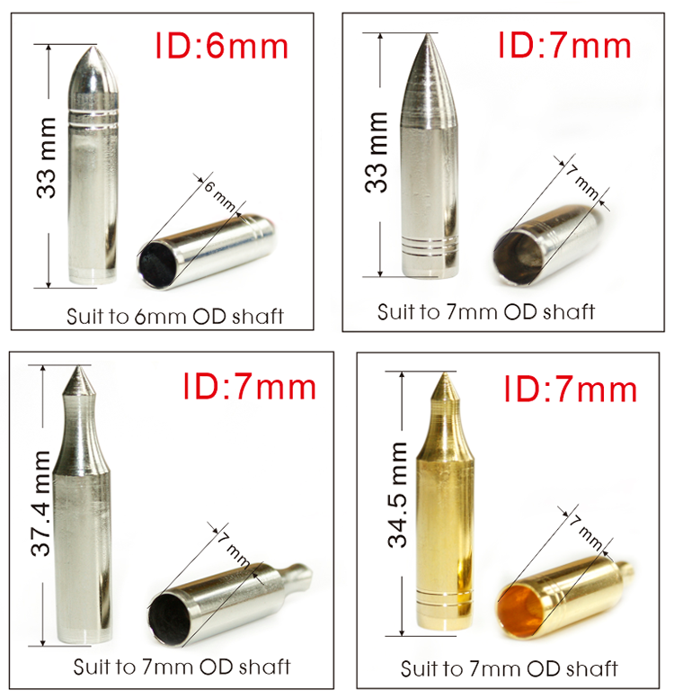 Archery Arrowhead ID 6mm 7 mm 8mm Glue on Arrow Points Practice Arrow Tips for Fiberglass Arrow shafts