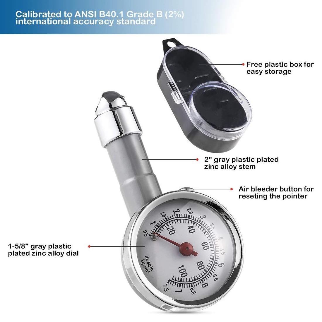 Small Tire Pressure Gauge Accurate Mechanical Zinc Alloy Air Gauge Single Chuck Dial Wheel Pressure Tester for Motorcycle Bike