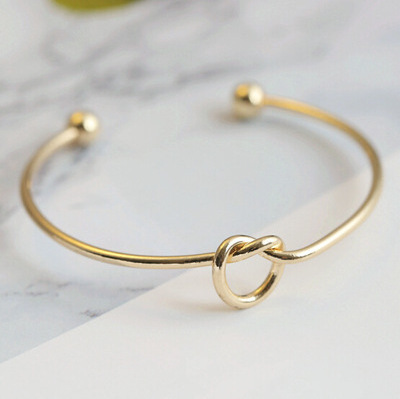 Factory Wholesale 316L Stainless Steel Heart Charm Love Knot Bangle Bracelet