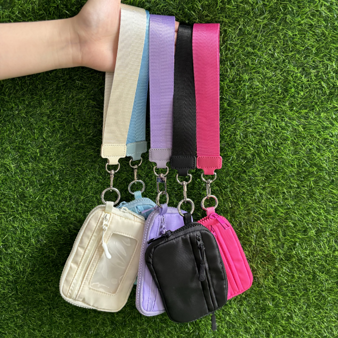 Wholesale Custom Portable Nylon Credit Card Purse Mini Wallet Wrist Bag Coin Pocket Clear  Keychain bags