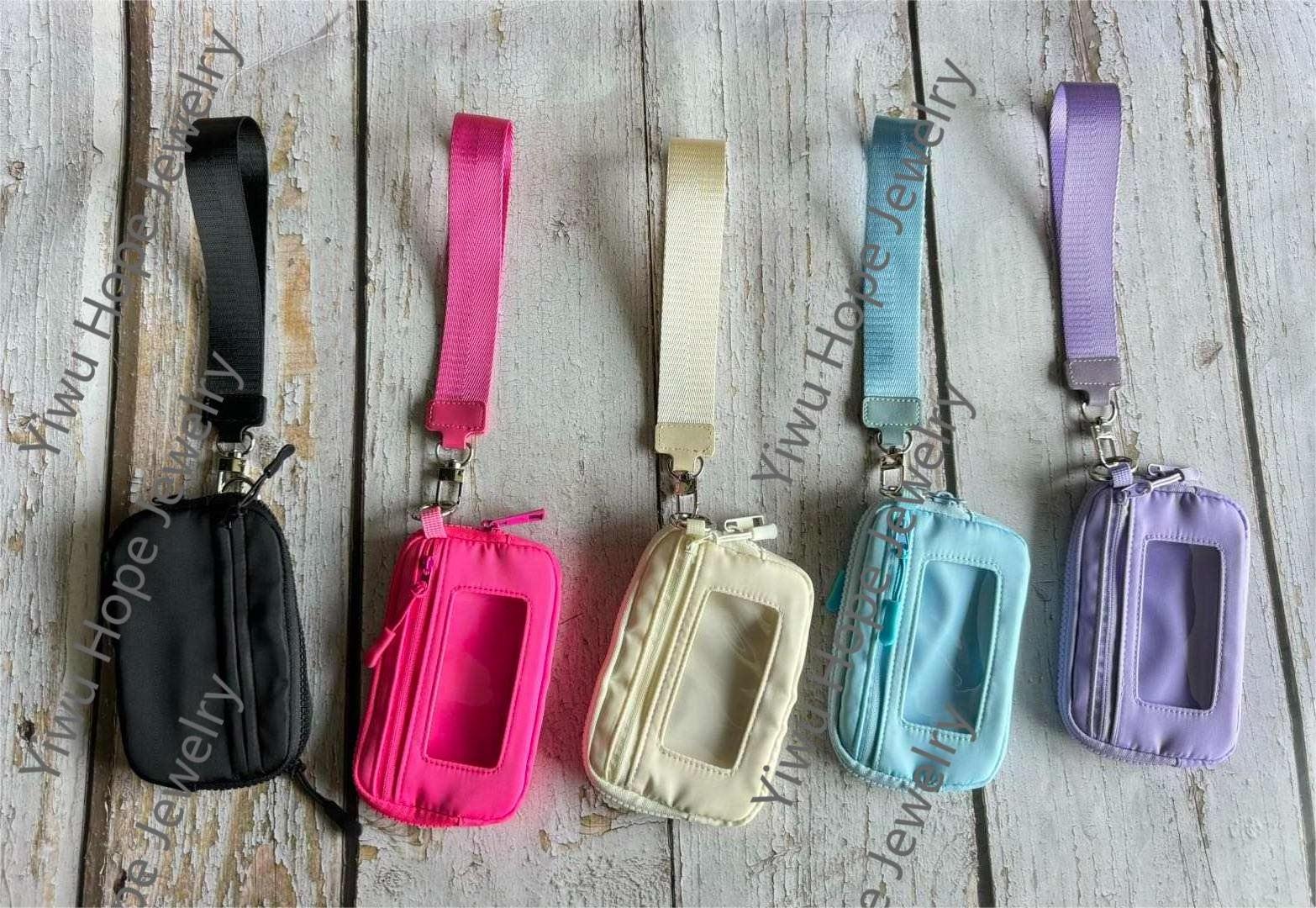 2024 New Design Wholesale Custom Portable Nylon Credit Card Purse Mini Wallet Wrist Bag Coin Pocket Clear bags