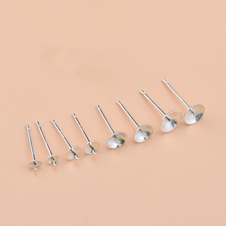 SSE226 Wholesale 925 Sterling Silver Findings Simple Stud Earrings Post Cup Pin for Jewelry Making