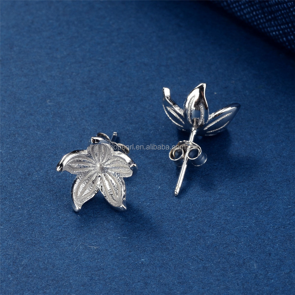 SSE253 Solid 925 Sterling Silver Glue On Stud Post Earring Mount with Flower Pearl Cup Pin