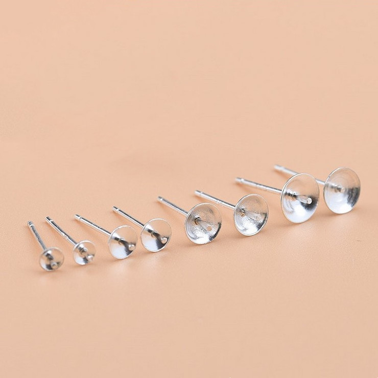 SSE226 Wholesale 925 Sterling Silver Findings Simple Stud Earrings Post Cup Pin for Jewelry Making