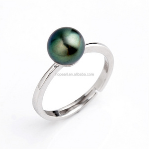 FPR154 Silver 925 Mounted Round Peacock Green Freshwater Pearl Simple Ring