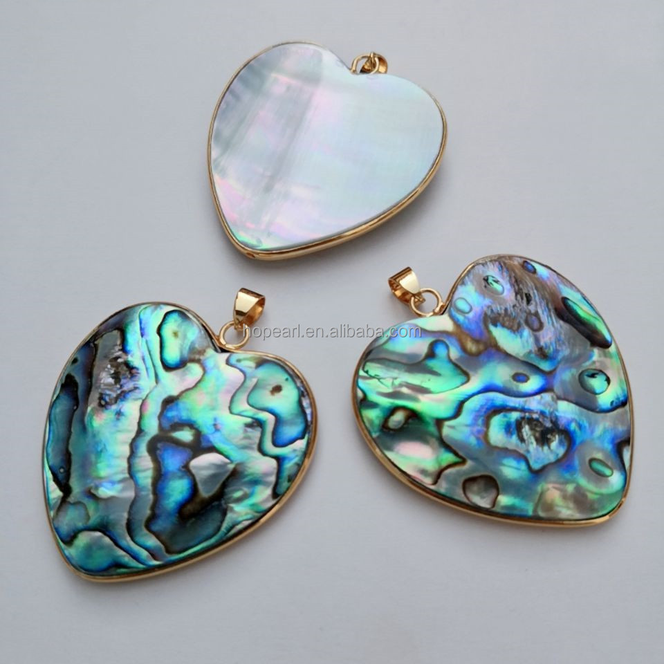 MOP297 Women Girls Natural Jewelry Golden Edge Heart-shaped Pendant Genuine Paua Shell