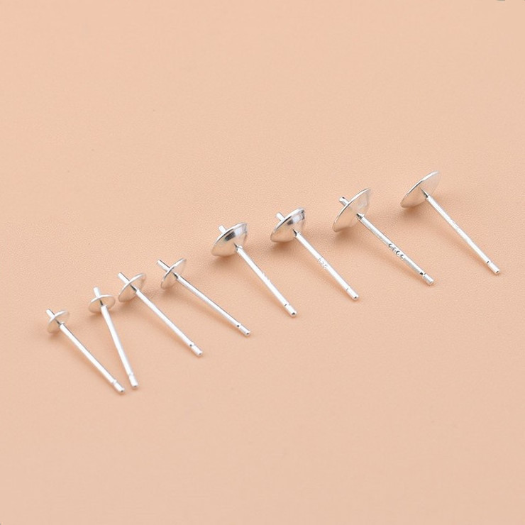 SSE226 Wholesale 925 Sterling Silver Findings Simple Stud Earrings Post Cup Pin for Jewelry Making