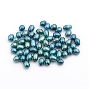 LPB59 Wholesale Mixed 6-9mm Peacock Green and Blue Cultured Freshwater Pearls Half-drilled Teardrop Loose Pearl