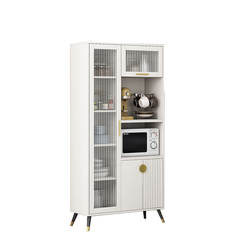 Kitchen Buffet Pantry with 3 Cabinets 2 Shelves and Large Countertop Tall White Cabinet