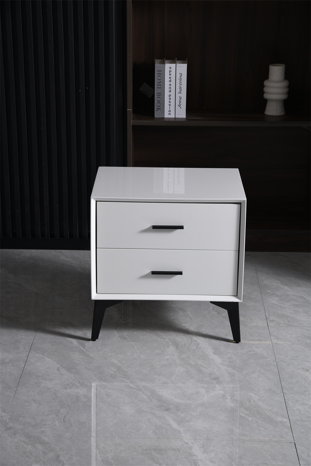 Classic bedroom furniture solid wood nightstand lacquered carbon steel footed nightstand utility furniture