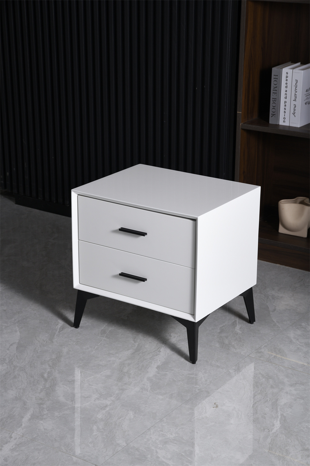 Classic bedroom furniture solid wood nightstand lacquered carbon steel footed nightstand utility furniture