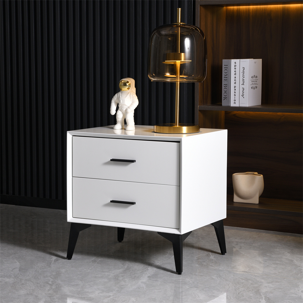 Classic bedroom furniture solid wood nightstand lacquered carbon steel footed nightstand utility furniture