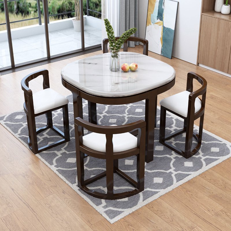 Noble Nordic marble chairs combination simple modern  apartment dining room  invisible  villa household solid wood dining table