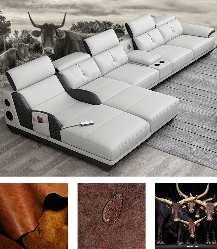 modern white leather sectional sofa set furniture coffee table tv stand sofa living room furniture with led light