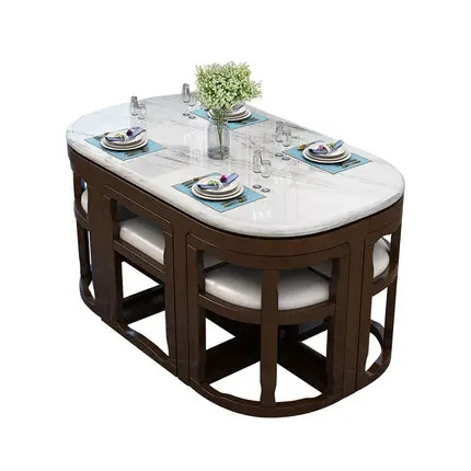 Hot sale put-in design foldable simple hardwood family combination modern minimalist apartment marble six chairs dining table