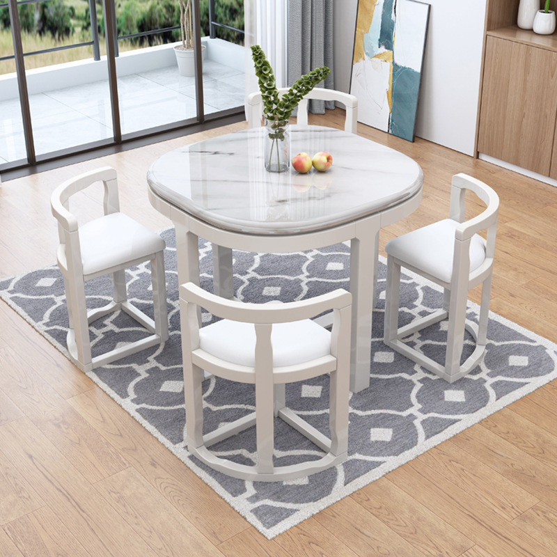 Noble Nordic marble chairs combination simple modern  apartment dining room  invisible  villa household solid wood dining table