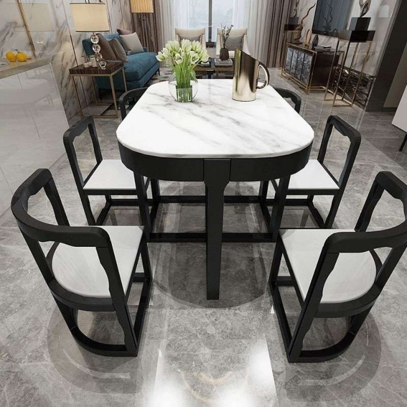 Modern simple marble top round dining table solid wood frame dining chairs Nordic luxury home kitchen dining room furniture sets