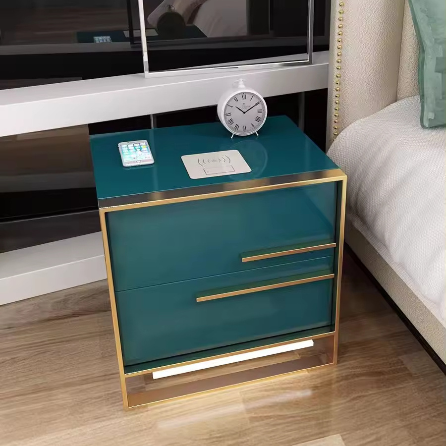 Furniture Luxury Modern Glass Top Modern Tall with Locking Drawer Speaker Smart Led Nightstand  cheap bedroom furniture