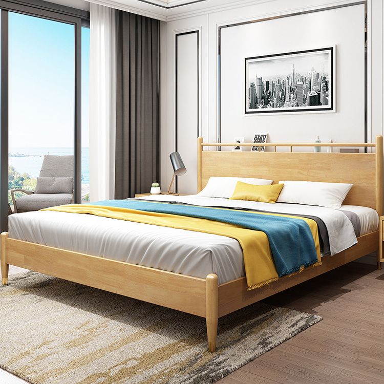 Nordic Modern Style 1.8 & 1.5 Meters Bedroom Furniture nordic Simple Wedding Bed Frame solid oak wood Bed Double Bed