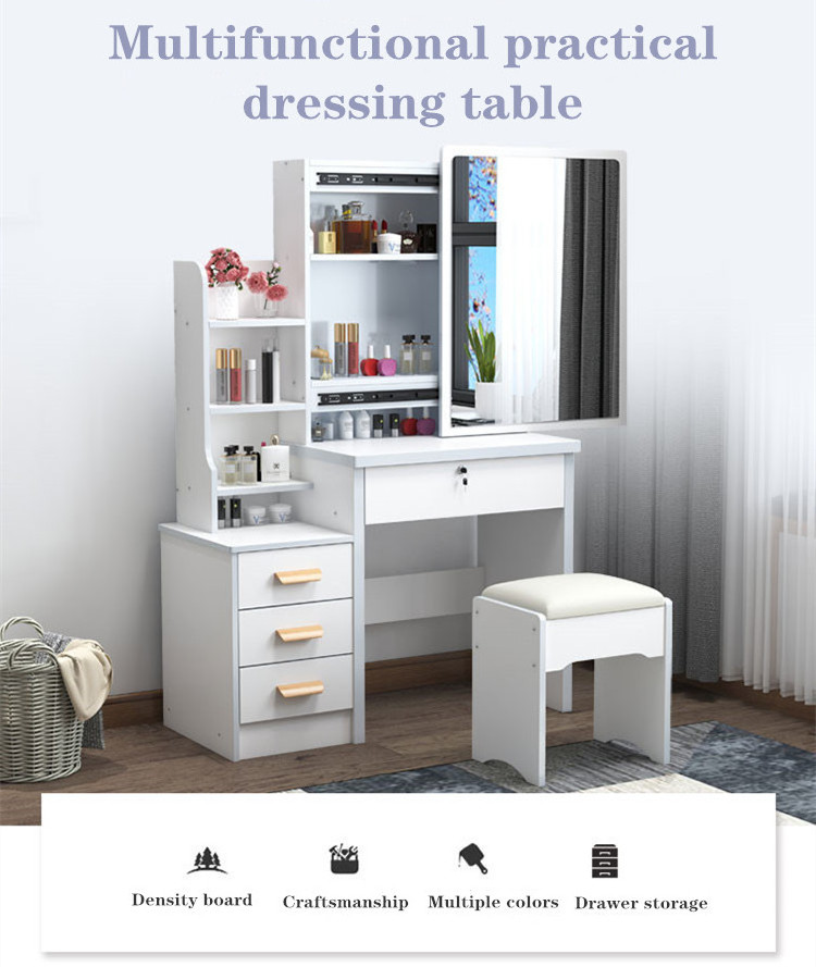 Nordic luxury wholesale cosmetic sliding mirror design wooden bedroom small apartment modern simple design makeup dressing table