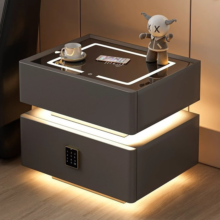 Modern Luxury 20 Colors LED Light High Quality Home White Bedside Table Nightstand with charging station and led lights