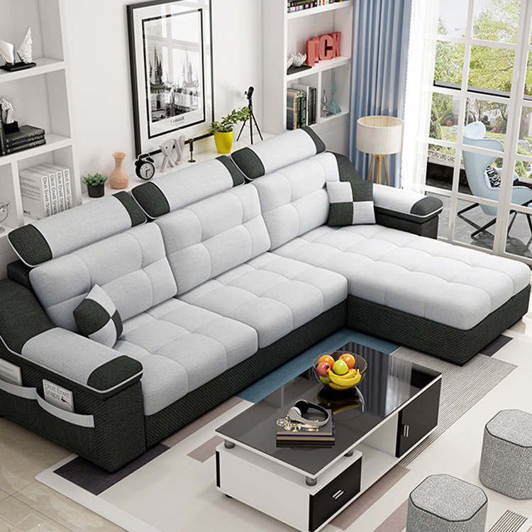 luxury contemporary modern 4 seaters living room functional fabric Sectional recliner L shape lounge chaise sofa set