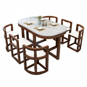 Modern simple marble top round dining table solid wood frame dining chairs Nordic luxury home kitchen dining room furniture sets