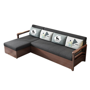 Modern Fabric Grey Beige Couches Wooden Convertible Single Folding Sleeping Sofa Cum Bed With Storage Sofa Bed Living Room Sofas