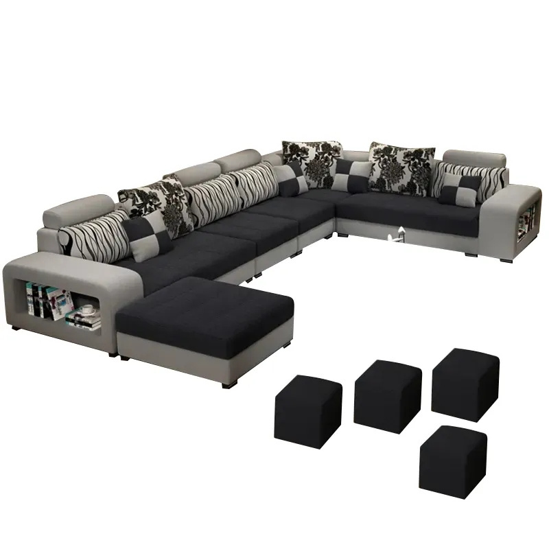 Luxury USB charging  sofas bed U shaped sectional Furniture 7 Seater modern European fabric Living Room sofas set