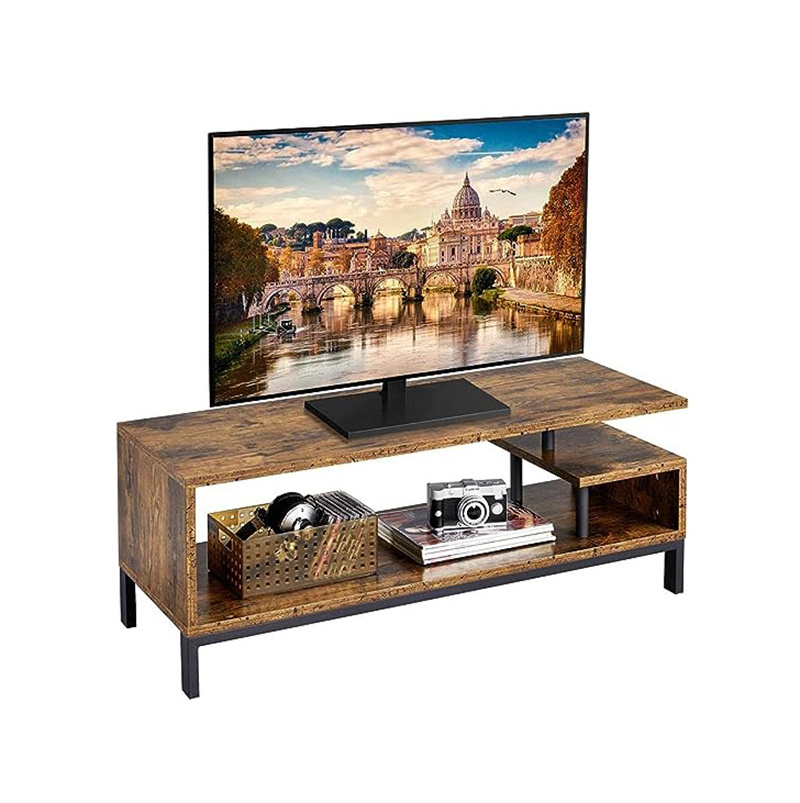 latest design fashion industrial rustic brown TV stand with metal base and big storage shelf