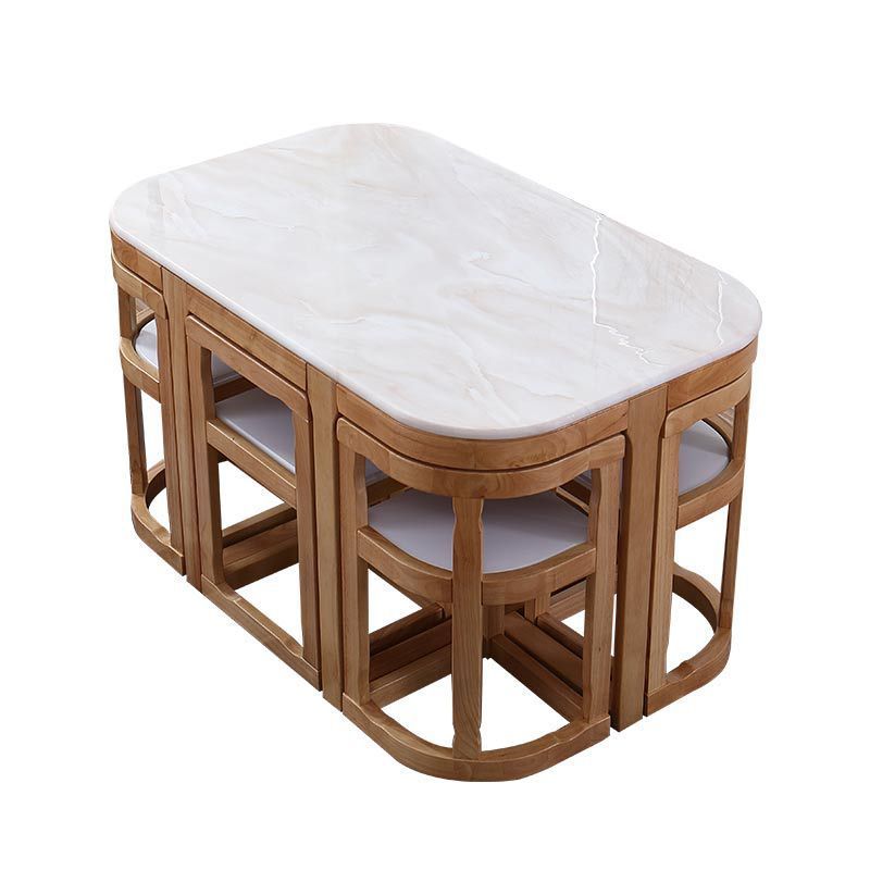 Hot sale put-in design foldable simple hardwood family combination modern minimalist apartment marble six chairs dining table