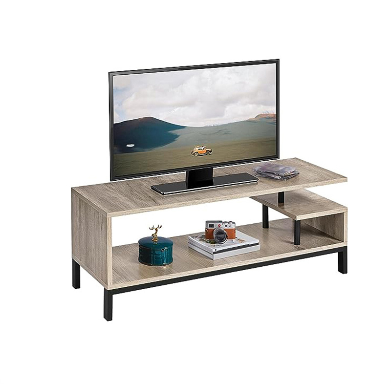 latest design fashion industrial rustic brown TV stand with metal base and big storage shelf