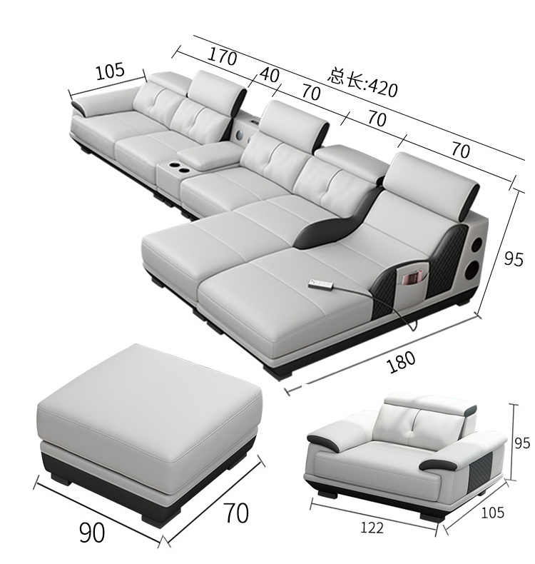 modern white leather sectional sofa set furniture coffee table tv stand sofa living room furniture with led light