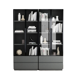 Nordic simple glass door storage cabinet with drawer study living room storage cabinet factory outlet durable bookshelf