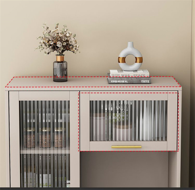 Kitchen Buffet Pantry with 3 Cabinets 2 Shelves and Large Countertop Tall White Cabinet