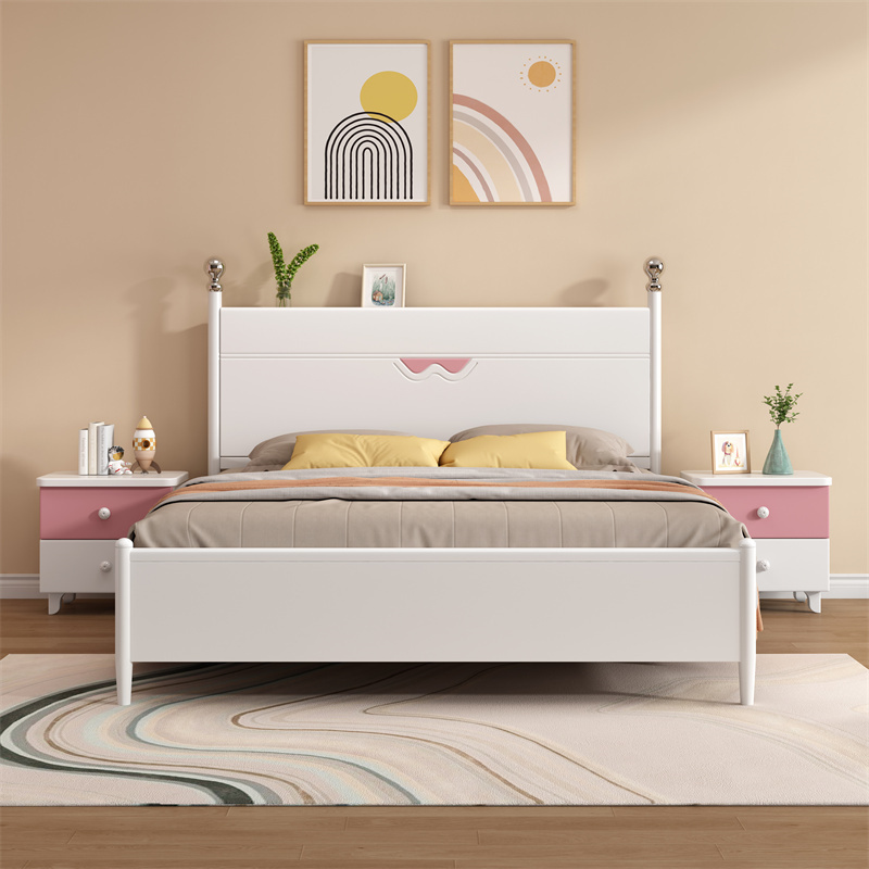 Modern furnishing Wood Suspended hotel furniture Hardwood Low Bed Frame Minimalist kids' beds hello kitty  Cartoon Beds For Kids